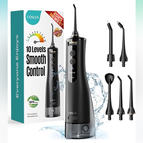Black cordless flosser with Attachments - Picture 1 of 11
